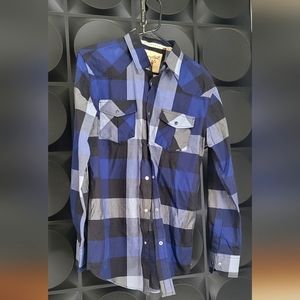 WESTERN COWBOY. BLUE PLAID. SNAP SHIRT